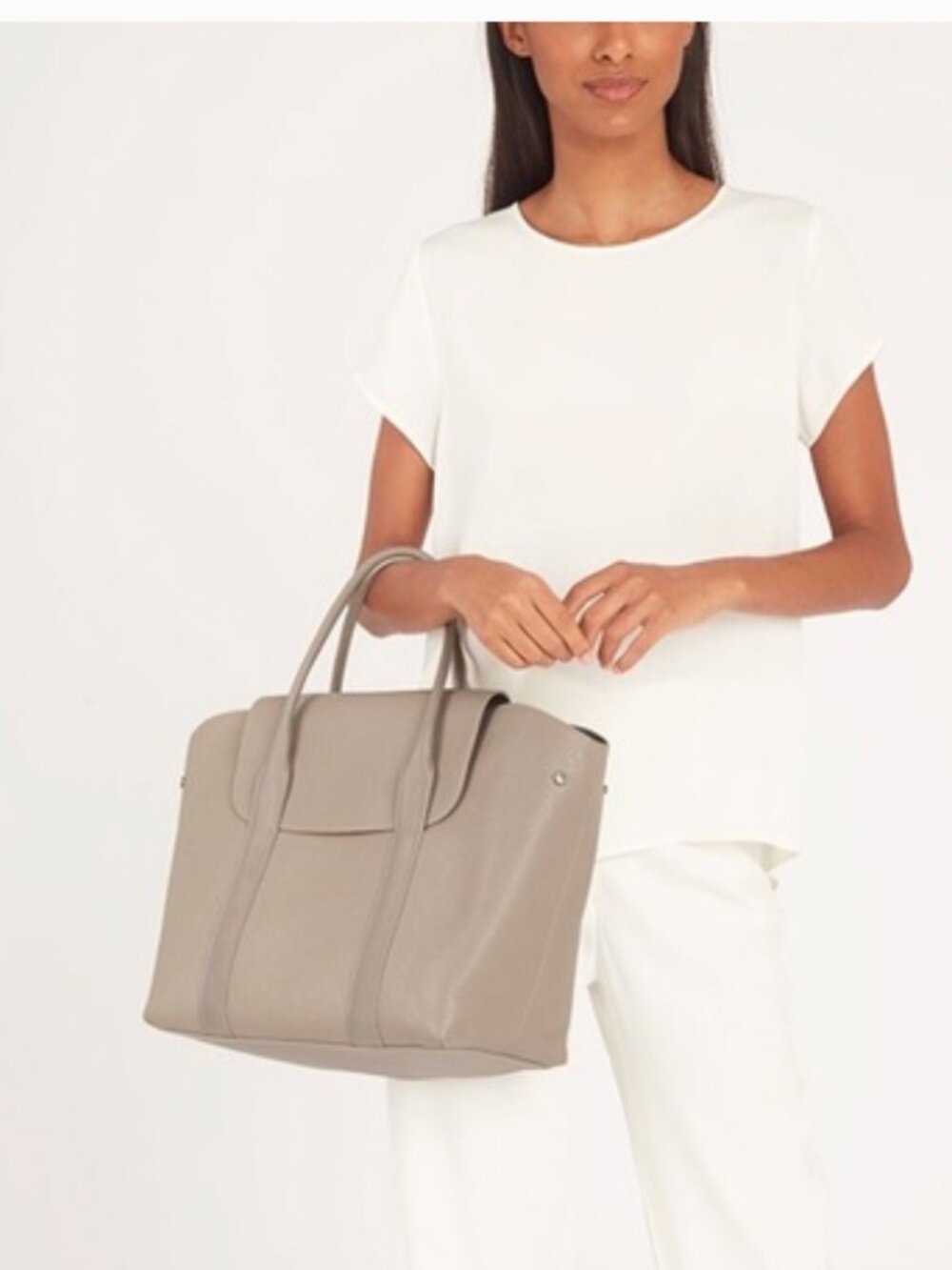 CUYANA Trapeze Large pebbled leather satchel laptop work totebag Taupe